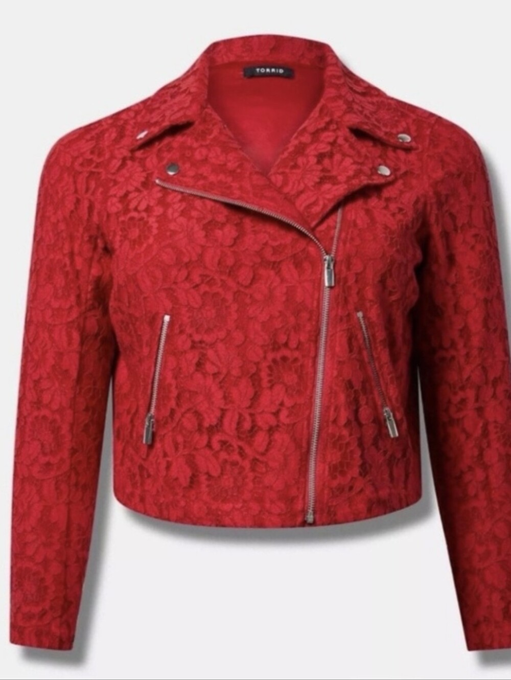 NWT Torrid Red Crochet Lace Moto Jacket Jester Red Size 1X
